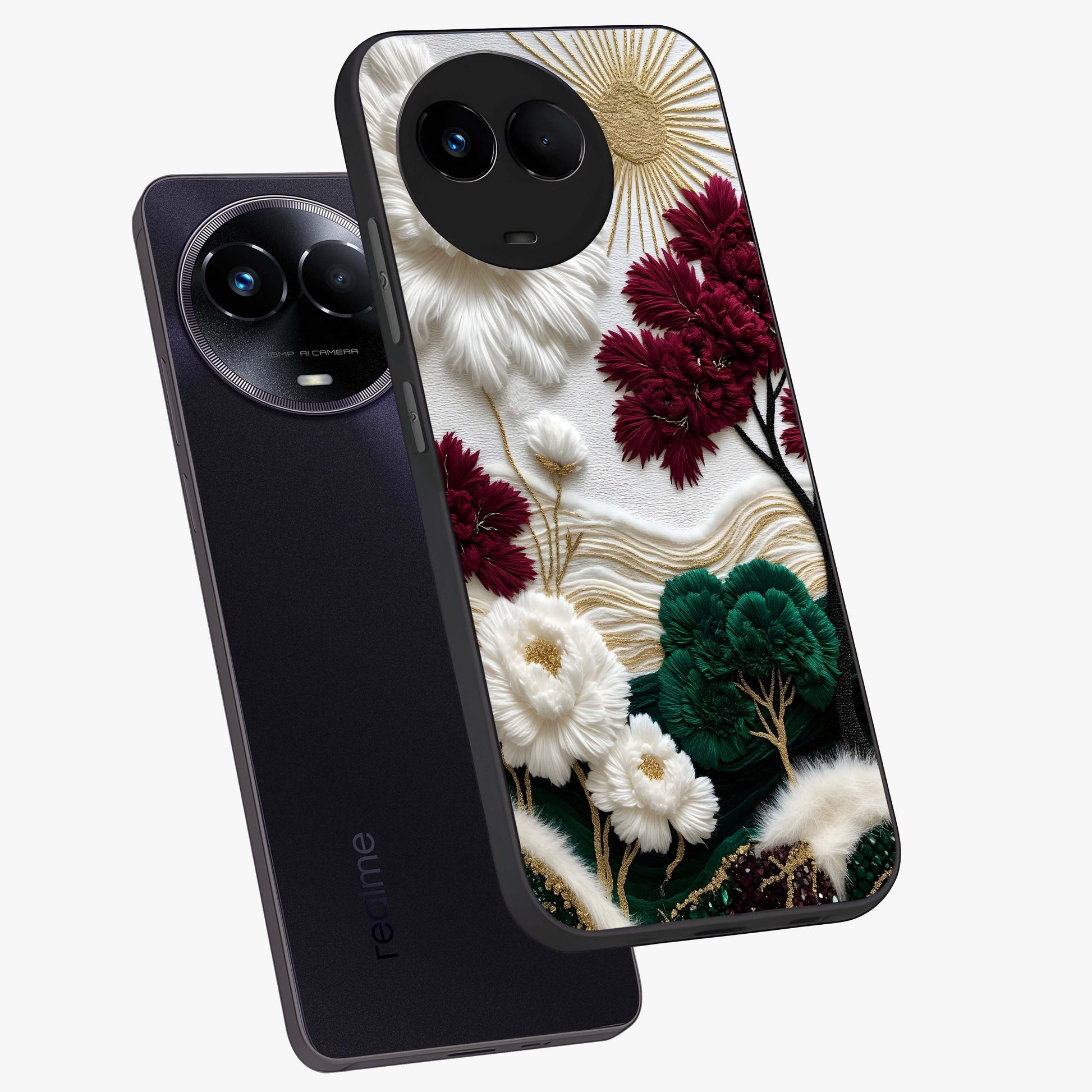 Radiant Bloom Elegance Glass Case displayed in angled mockup highlighting graceful floral design with radiant aesthetic style.
