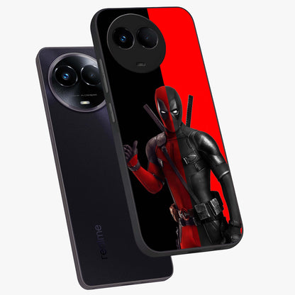 Red & Black Deadpool Theme Glass Case displayed in angled mockup highlighting vibrant superhero style illustration with action aesthetic.