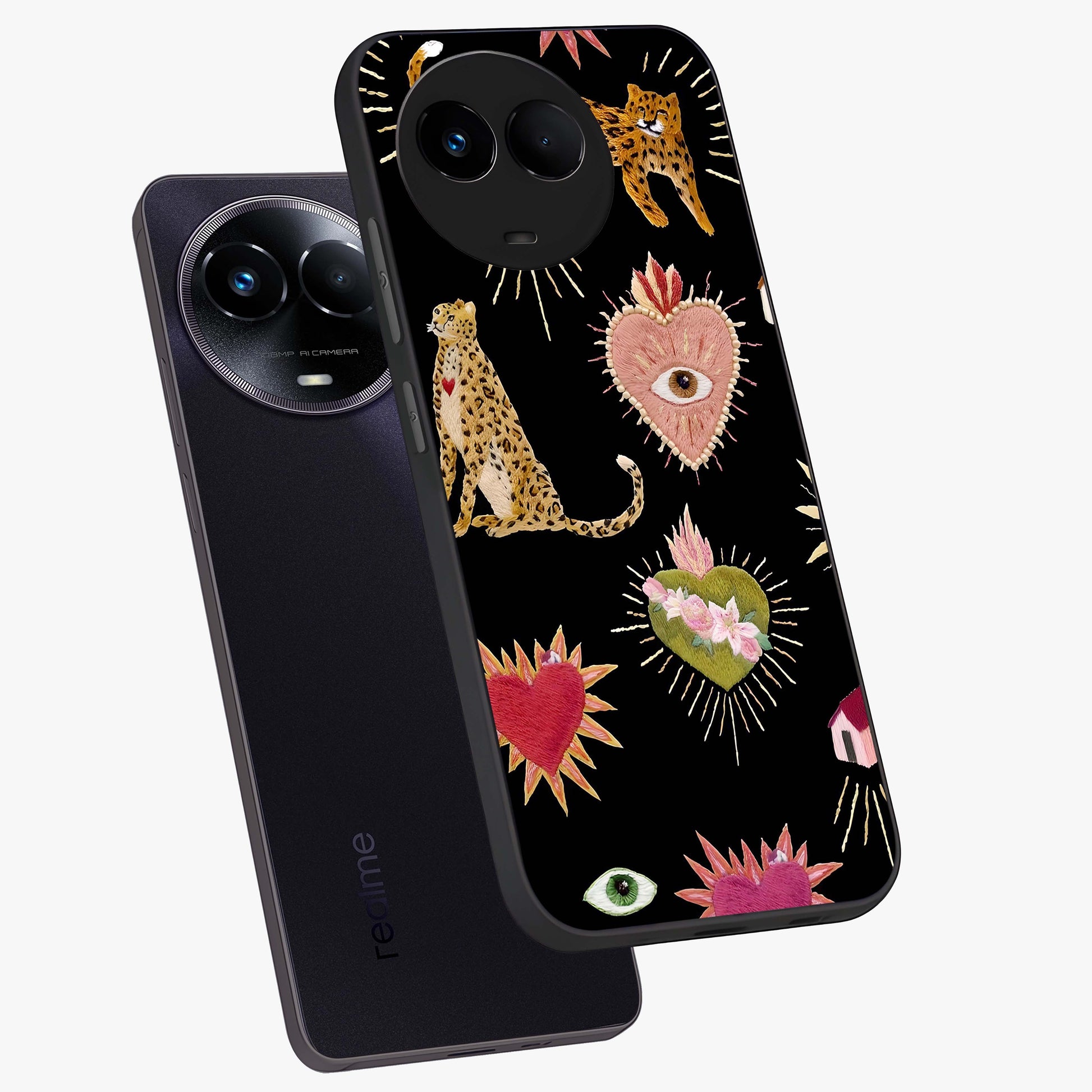 Sacred Jungle Heart Glass Case displayed in angled mockup highlighting lush tropical design with natural aesthetic style.