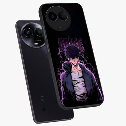 Shadow Monarch Awakening Glass Case displayed in angled mockup highlighting dramatic shadow warrior design with fantasy aesthetic.