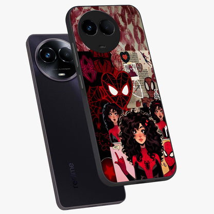 Spider Love Story Glass Case displayed in angled mockup highlighting expressive comic inspired design with playful aesthetic.