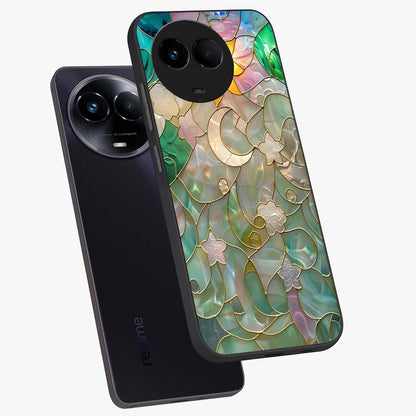 Stained Sunrise Glow Glass Case displayed in angled mockup highlighting radiant sunrise design with artistic aesthetic style.