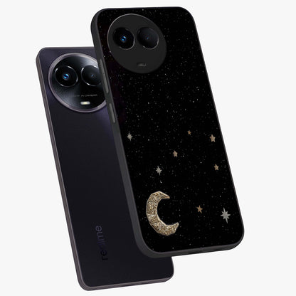 Twinkle Star With Half Moon Glass Case displayed in angled mockup highlighting celestial moon and star design with magical aesthetic.