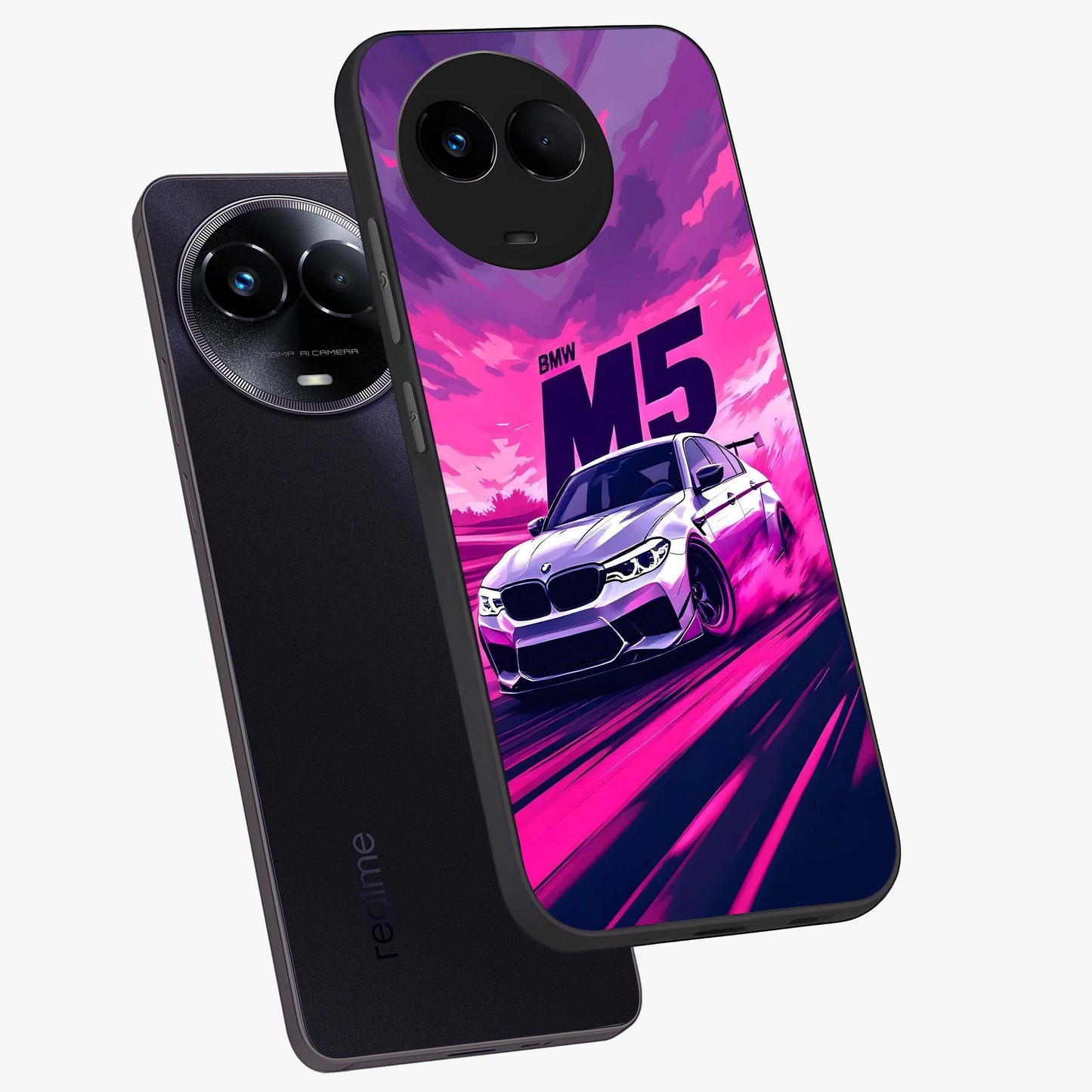 Velocity Drift Pulse Glass Case displayed in angled mockup highlighting dynamic drift design with sporty automotive aesthetic.