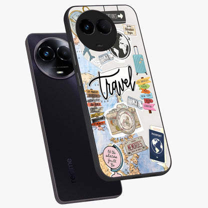 Wanderlust Journal Glass Case displayed in angled mockup highlighting adventure themed design with aesthetic travel vibe.