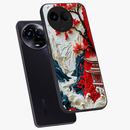 Whispers Of Sakura Waves Glass Case displayed in angled mockup highlighting flowing sakura design with soft floral aesthetic.