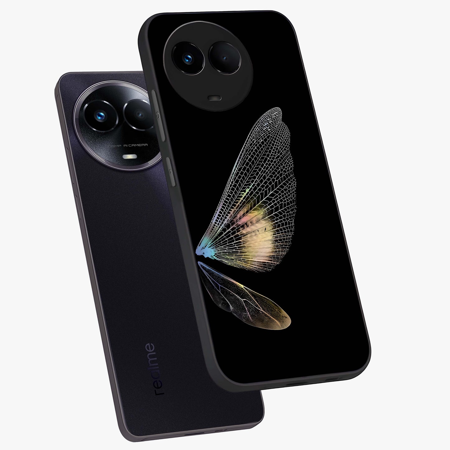 Whispers Of Wings Glass Case displayed in angled mockup highlighting soft feather design with celestial aesthetic style.