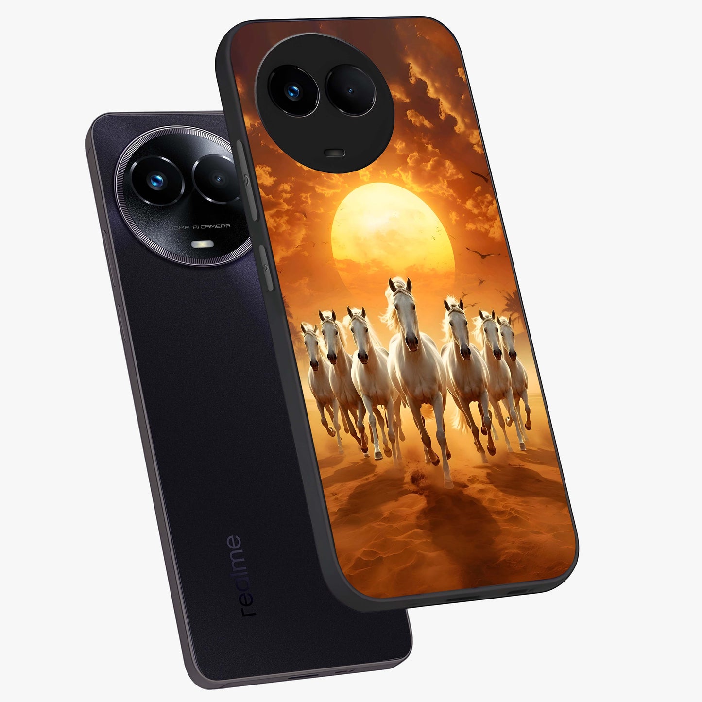 Wild Sunset Majesty Glass Case displayed in angled mockup highlighting vibrant sunset sky design with scenic aesthetic.