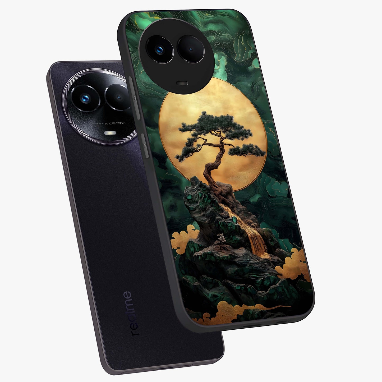 Zen Moon Rise Glass Case displayed in angled mockup highlighting peaceful lunar design with zen aesthetic style.