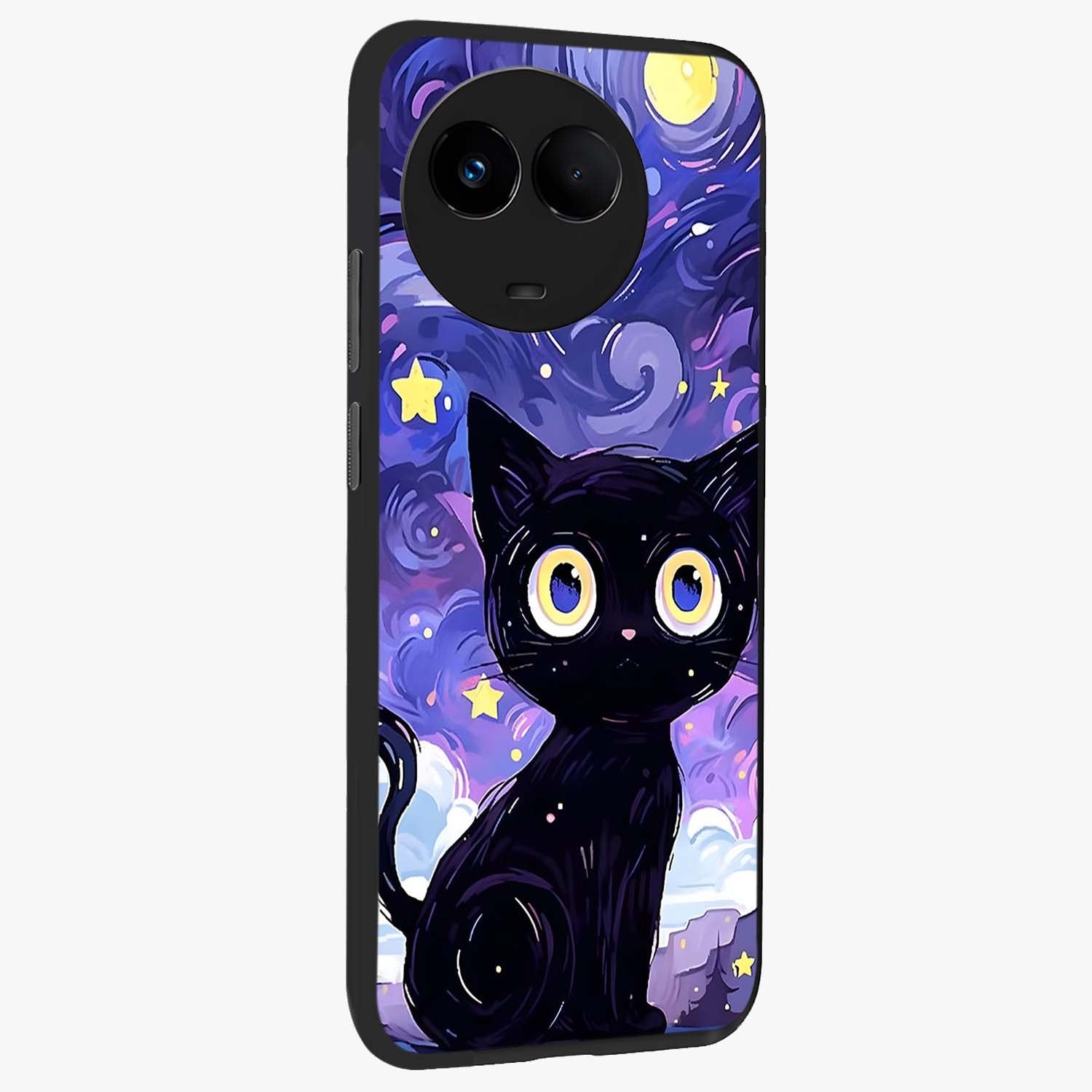 Abstract Cat Art Glass Case upright view showcasing creative feline illustration and aesthetic artistic style.