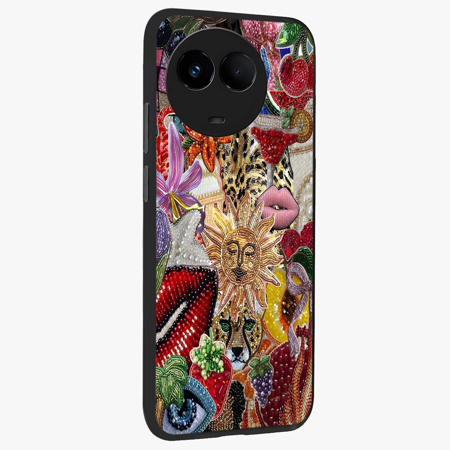 Beaded Fashion Jungle Glass Case upright view showcasing tropical jungle aesthetic with decorative bead elements.