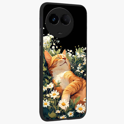 Blissful Bloom Cat Glass Case upright view showcasing charming cat design surrounded by blooming floral elements.