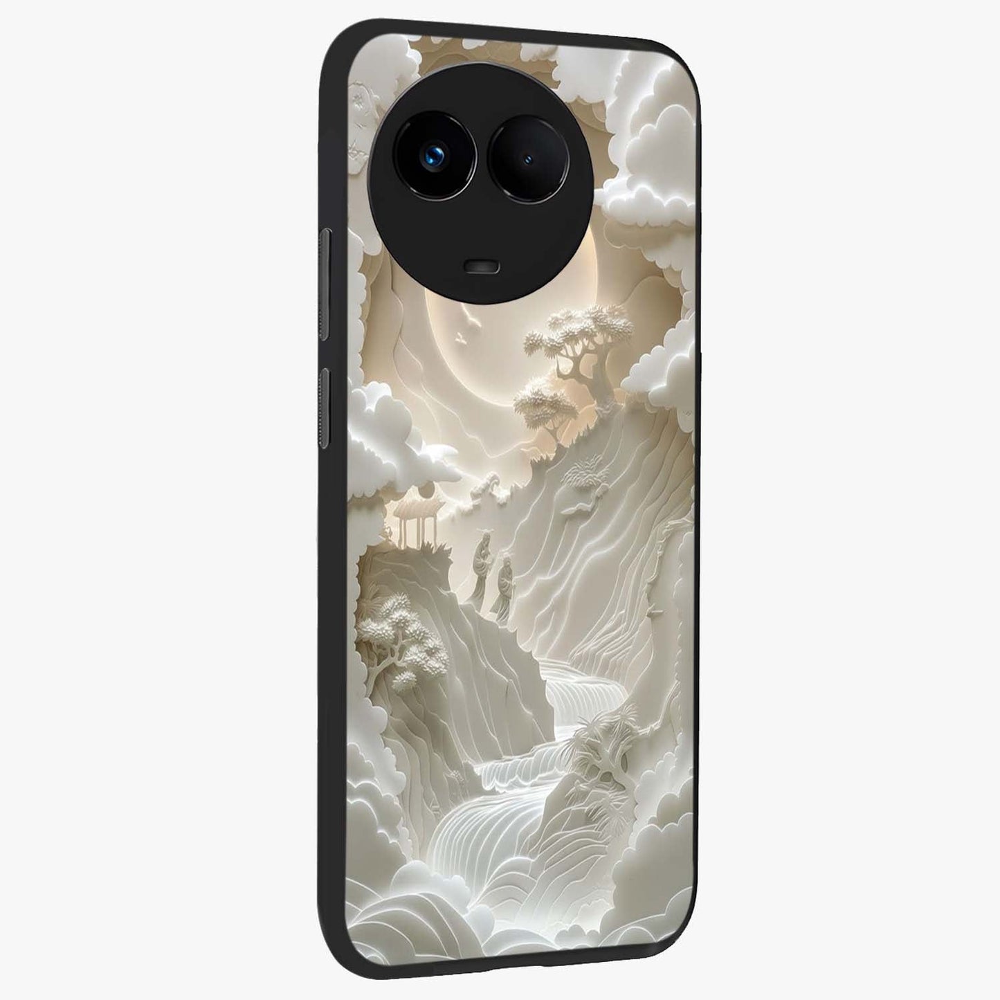 Celestial Origami Glass Case upright view showcasing creative origami artwork with modern celestial style.