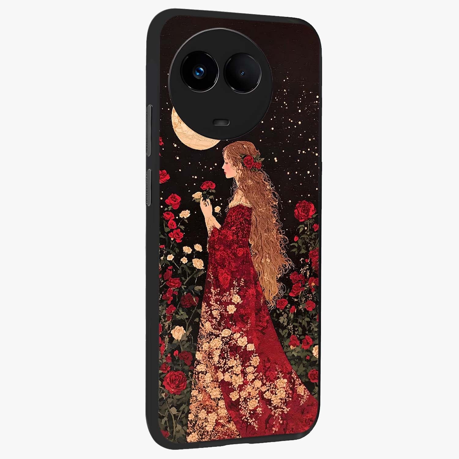 Crimson Dreams Glass Case upright view showcasing dreamy red toned artwork with modern aesthetic style.
