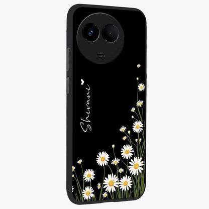 Daisy Cascade Custom Name Glass Case upright view showcasing elegant floral cascade design with personalized aesthetic.