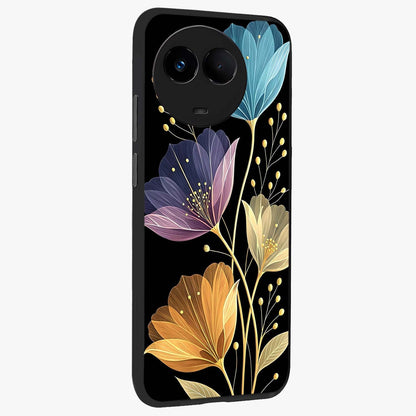 Delicate Multicolor Flowers Glass Case upright view showcasing delicate floral artwork with bright botanical theme.