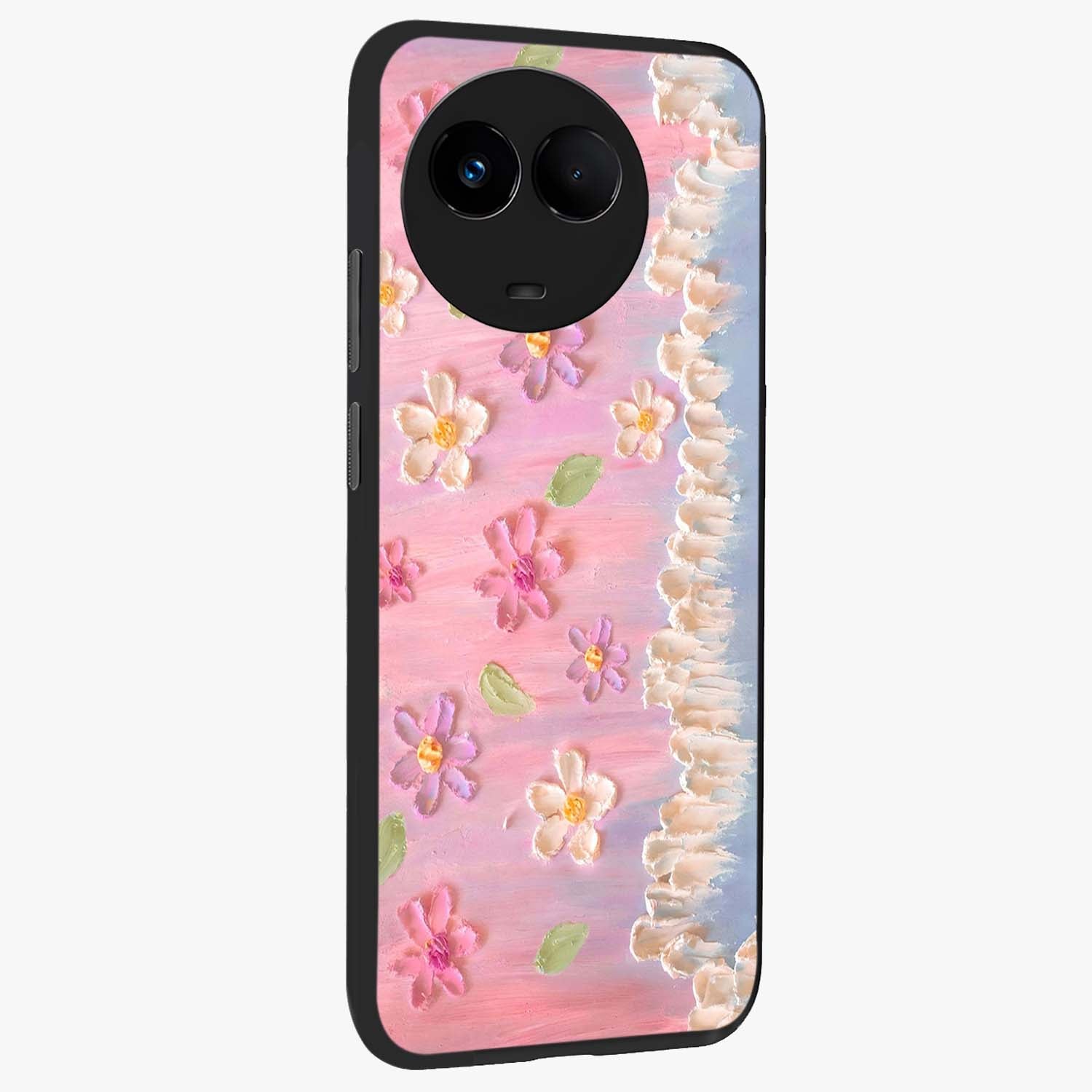 Dreamy Painted Garden Glass Case upright view showcasing vibrant floral garden artwork with artistic nature theme.