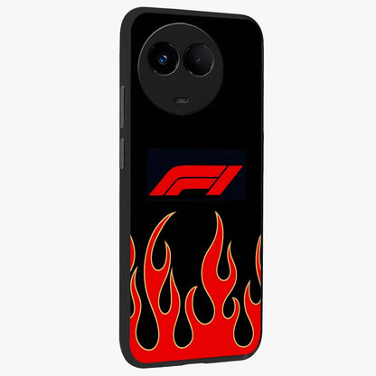 Fire F11 Glass Case upright view showcasing dynamic flame artwork with intense visual theme.