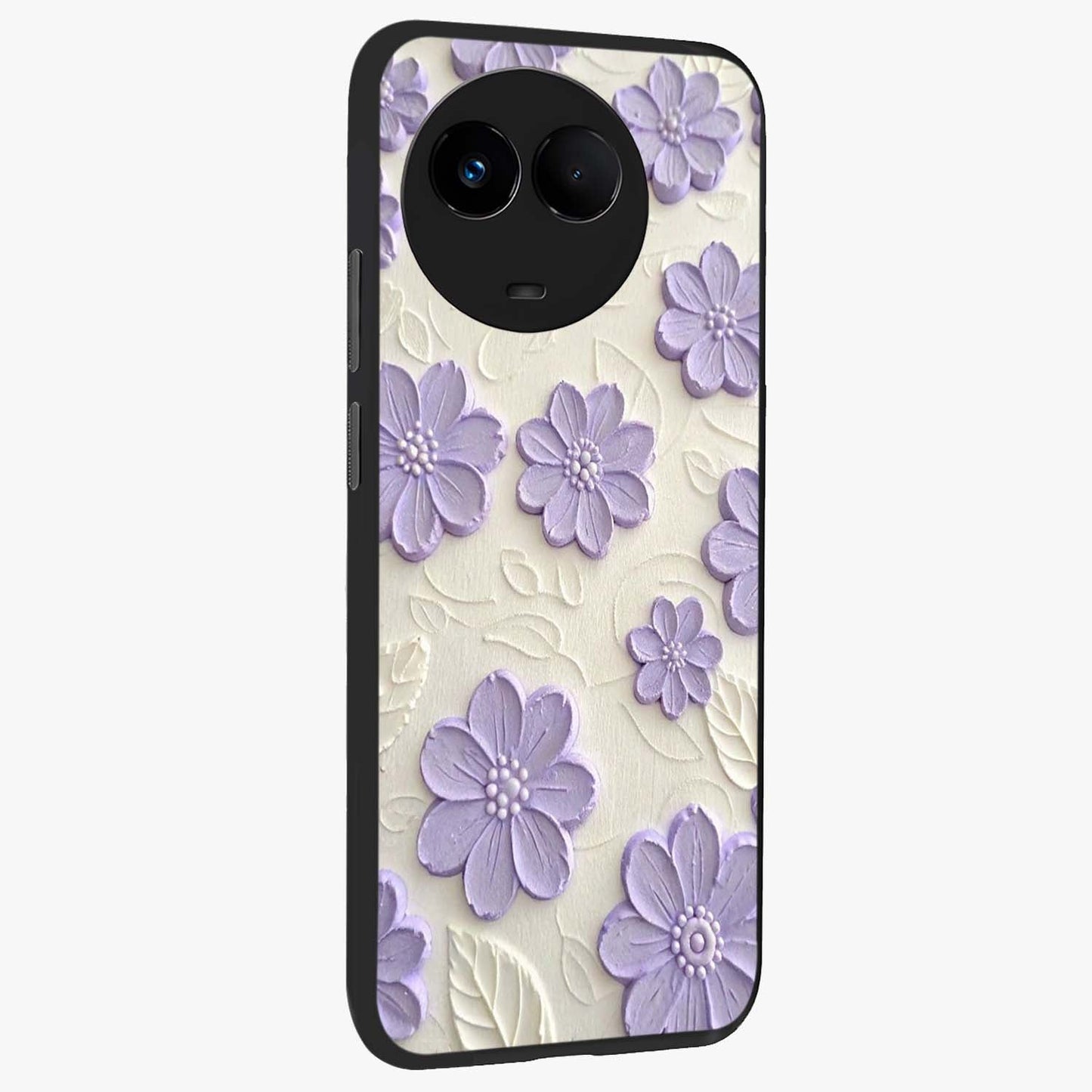 Floral Wall Art With Purple Flowers Glass Case upright view showcasing elegant purple flower artwork with decorative floral theme.