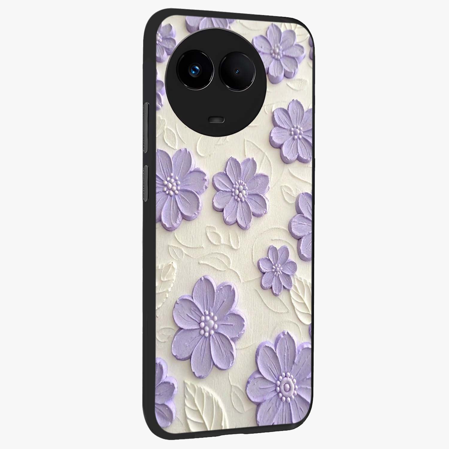 Floral Wall Art With Purple Flowers Glass Case upright view showcasing elegant purple flower artwork with decorative floral theme.