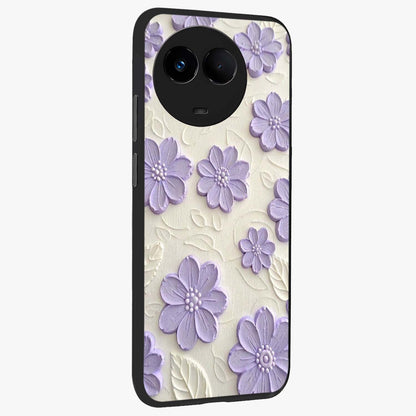 Floral Wall Art With Purple Flowers Glass Case upright view showcasing elegant purple flower artwork with decorative floral theme.