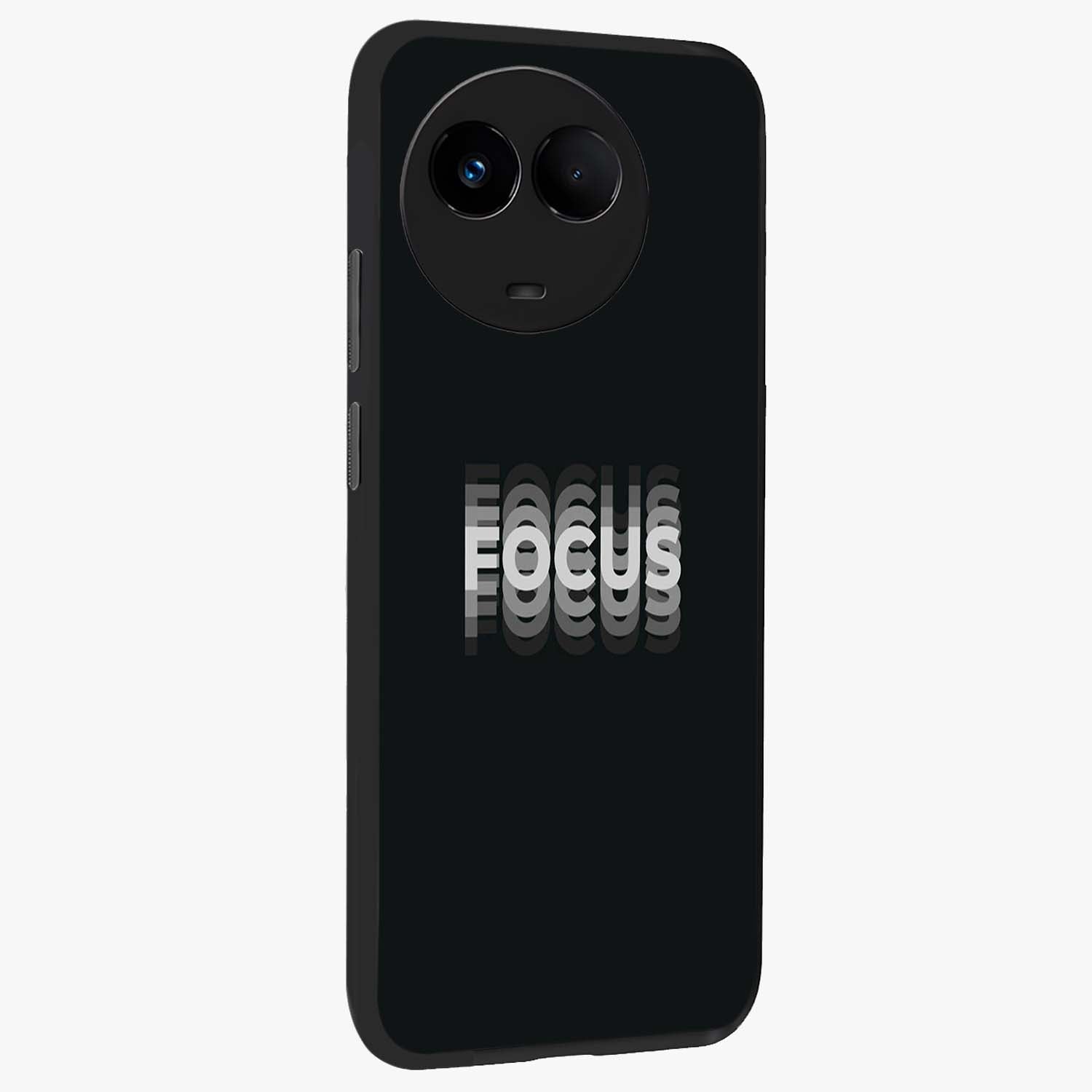 Focus Mode On Glass Case upright view showcasing strong typography statement with sleek motivational theme.