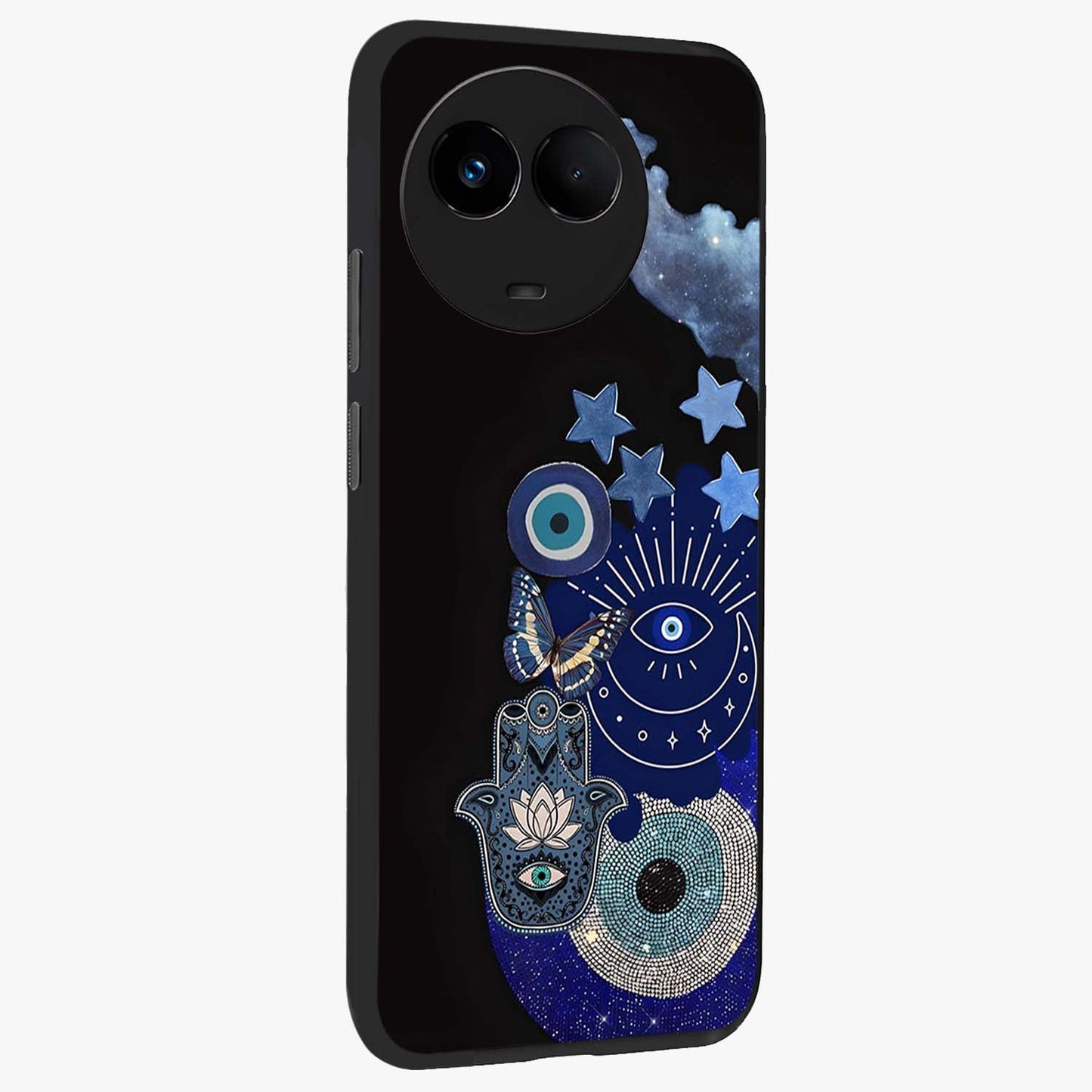Galactic Charm Cluster Glass Case upright view showcasing glowing cosmic charm artwork with magical celestial style.