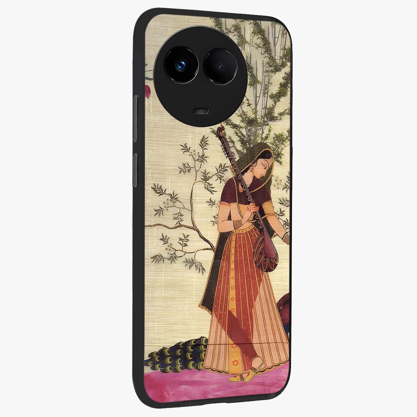 Lady With Veena Art Glass Case upright view showcasing classical veena artwork with traditional artistic theme.