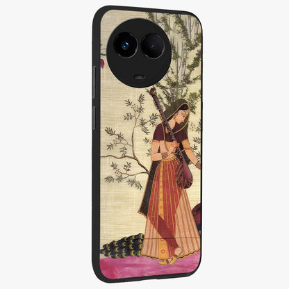Lady With Veena Art Glass Case upright view showcasing classical veena artwork with traditional artistic theme.