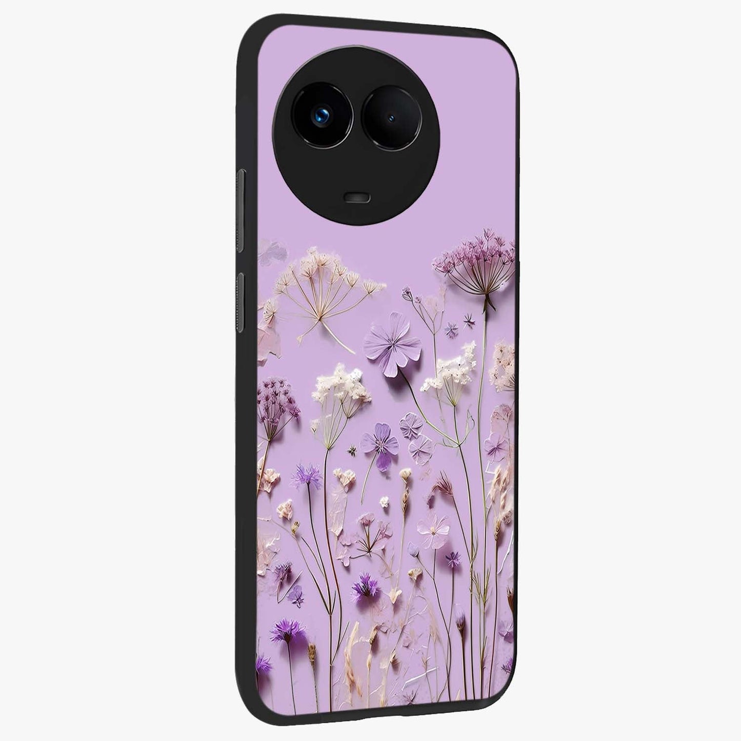 Lavender Blossom Dream Glass Case upright view showcasing delicate lavender blossom artwork with peaceful floral theme.
