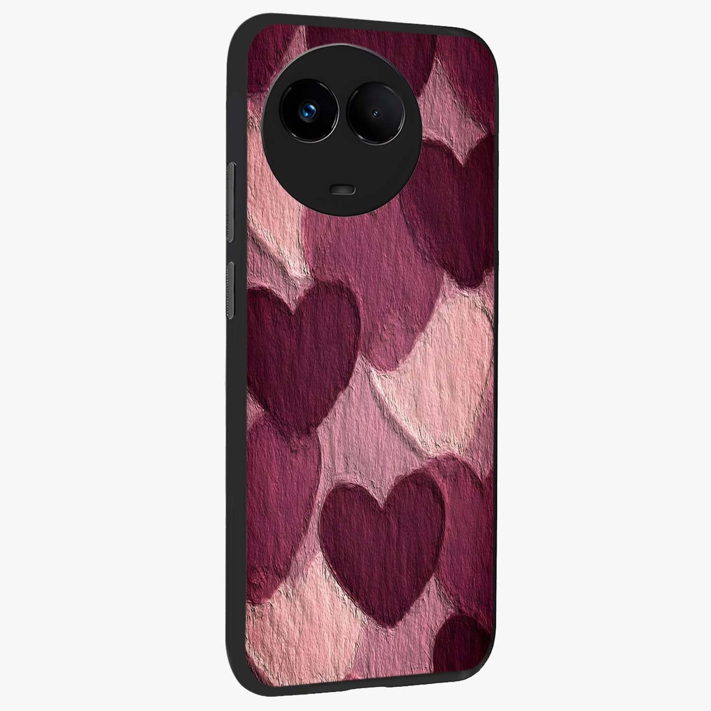 Layered Paper Hearts Glass Case upright view showcasing decorative layered heart artwork with sweet love theme.