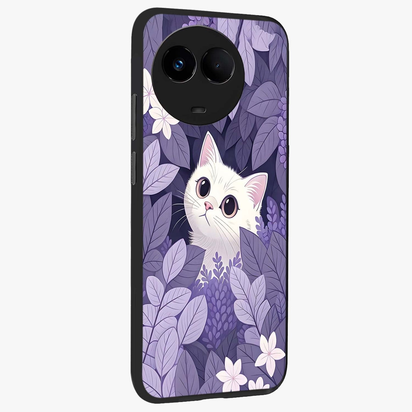 Lilac Hide Peek Cat Glass Case upright view showcasing charming cat artwork with adorable peek theme.