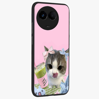 Love Matcha Cat Glass Case upright view showcasing adorable cat artwork with charming matcha themed design.