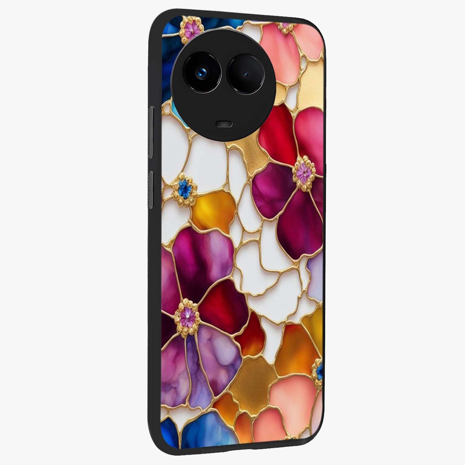 Marble Flower Pattern Glass Case upright view showcasing decorative marble flower artwork with refined style.
