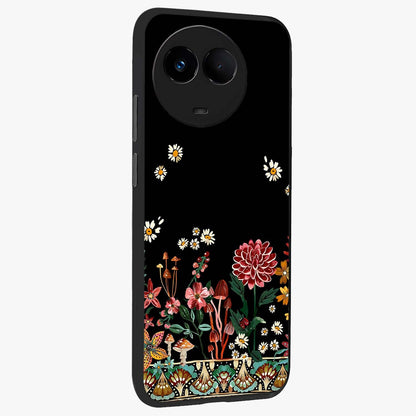 Midnight Bloom Pattern Glass Case upright view showcasing decorative floral artwork with deep night themed palette.