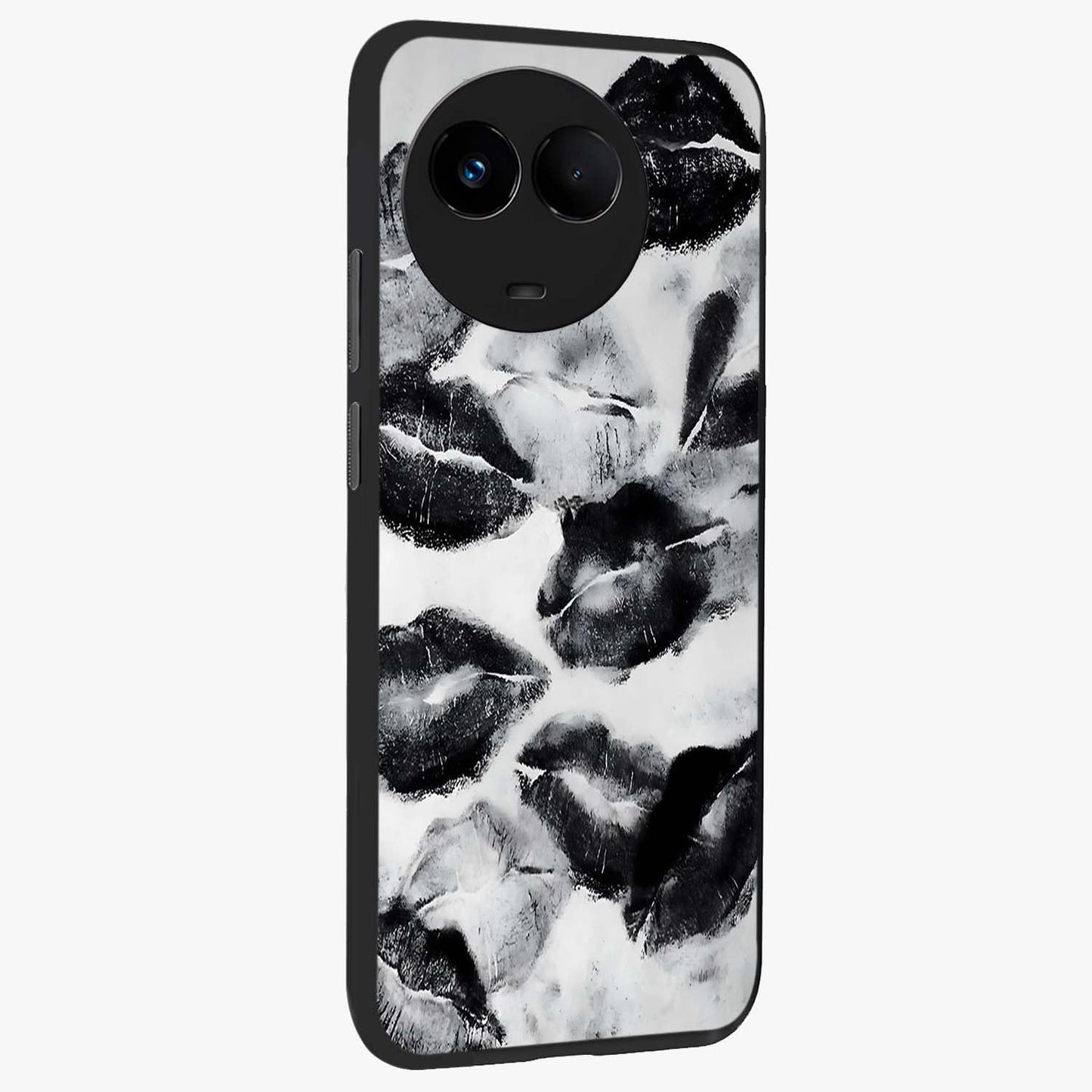 Midnight Kiss Marks Glass Case upright view showcasing stylish kiss mark artwork with trendy romantic theme.