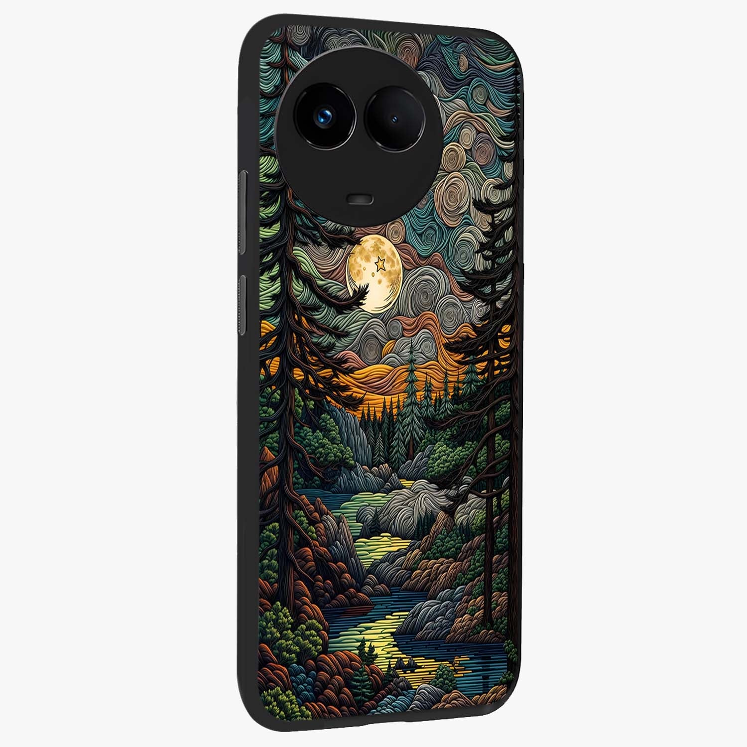 Moonlight Forest Dream Glass Case upright view showcasing magical forest artwork with calm night theme.