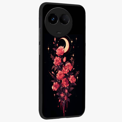 Moonlit Floral Elegance Glass Case upright view showcasing delicate floral artwork with refined night inspired theme.