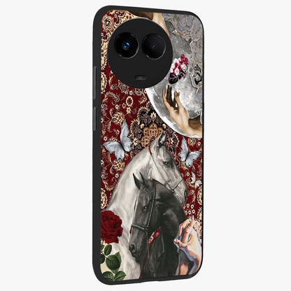 Moonlit Royal Stallion Glass Case upright view showcasing dramatic horse artwork with glowing moon themed design.