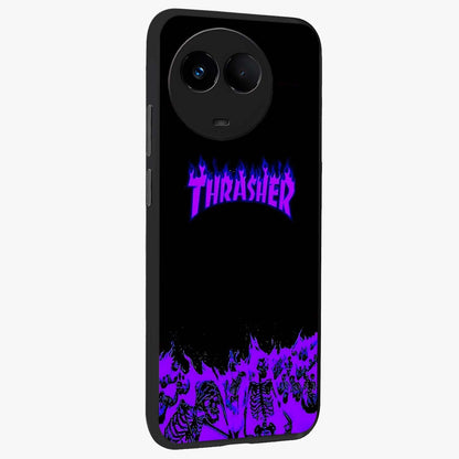 Neon Flame Riot Glass Case upright view showcasing dynamic flame artwork with energetic neon theme.