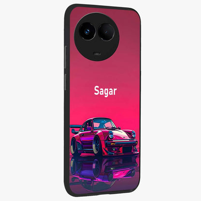 Neon Pink Porsche Glass Case upright view showcasing vibrant sports car artwork with bold automotive theme.