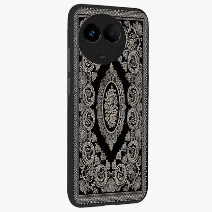Noir Bloom Elegance Glass Case upright view showcasing graceful floral artwork with luxurious dark theme.