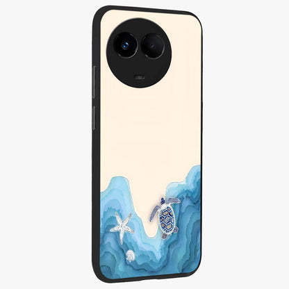 Ocean Drift Turtle Glass Case upright view showcasing calm underwater turtle artwork with nature inspired theme.