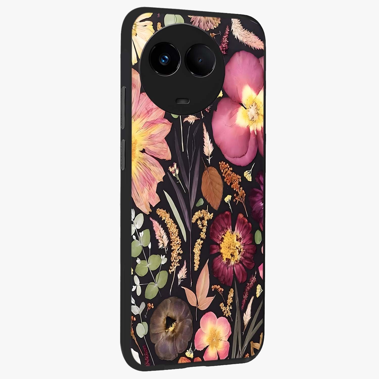 Petal Dream Tapestry Glass Case upright view showcasing detailed floral tapestry artwork with artistic nature theme.
