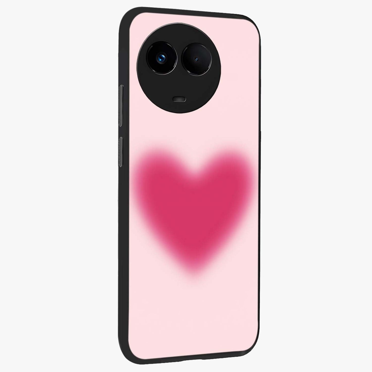 Pink Aura Heart Glass Case upright view showcasing romantic heart artwork with soft pastel theme.
