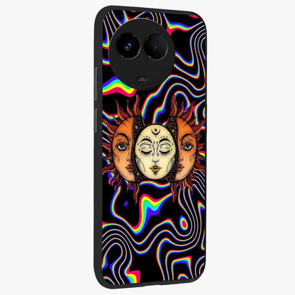 Psychedelic Sun Glass Case upright view showcasing trippy sun artwork with bold psychedelic theme.