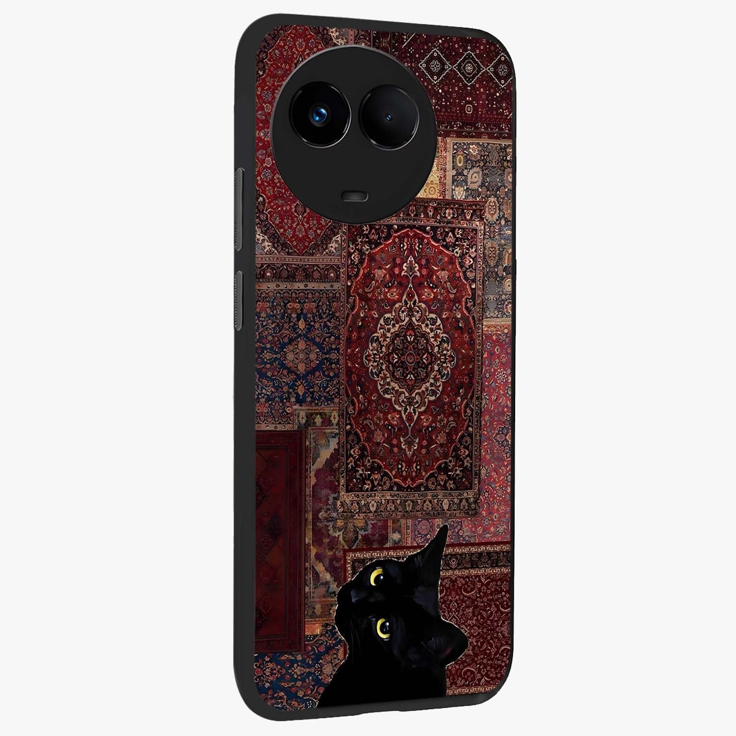 Regal Magic Cat Apple Glass Case upright view showcasing charming cat artwork with playful magical theme.