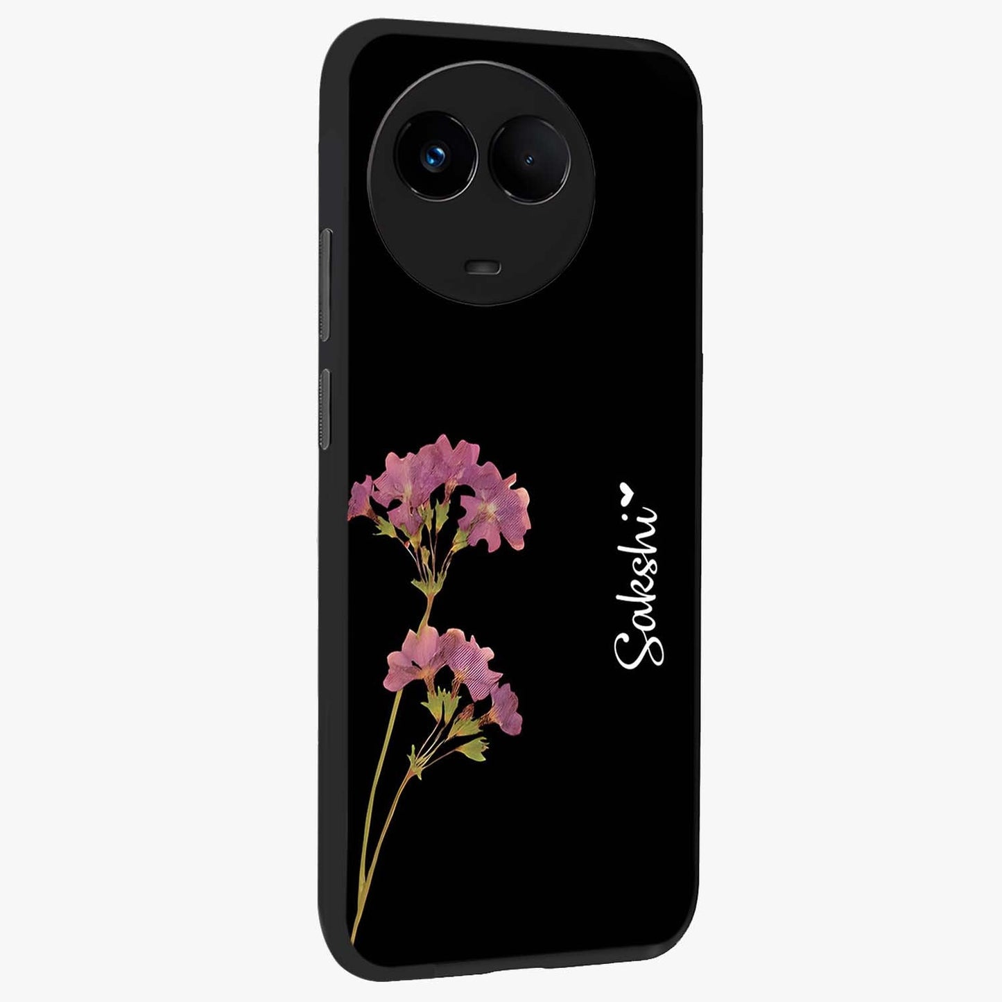 Riching Lavender Flower Custom Name Glass Case upright view showcasing elegant lavender floral artwork with personalized aesthetic.
