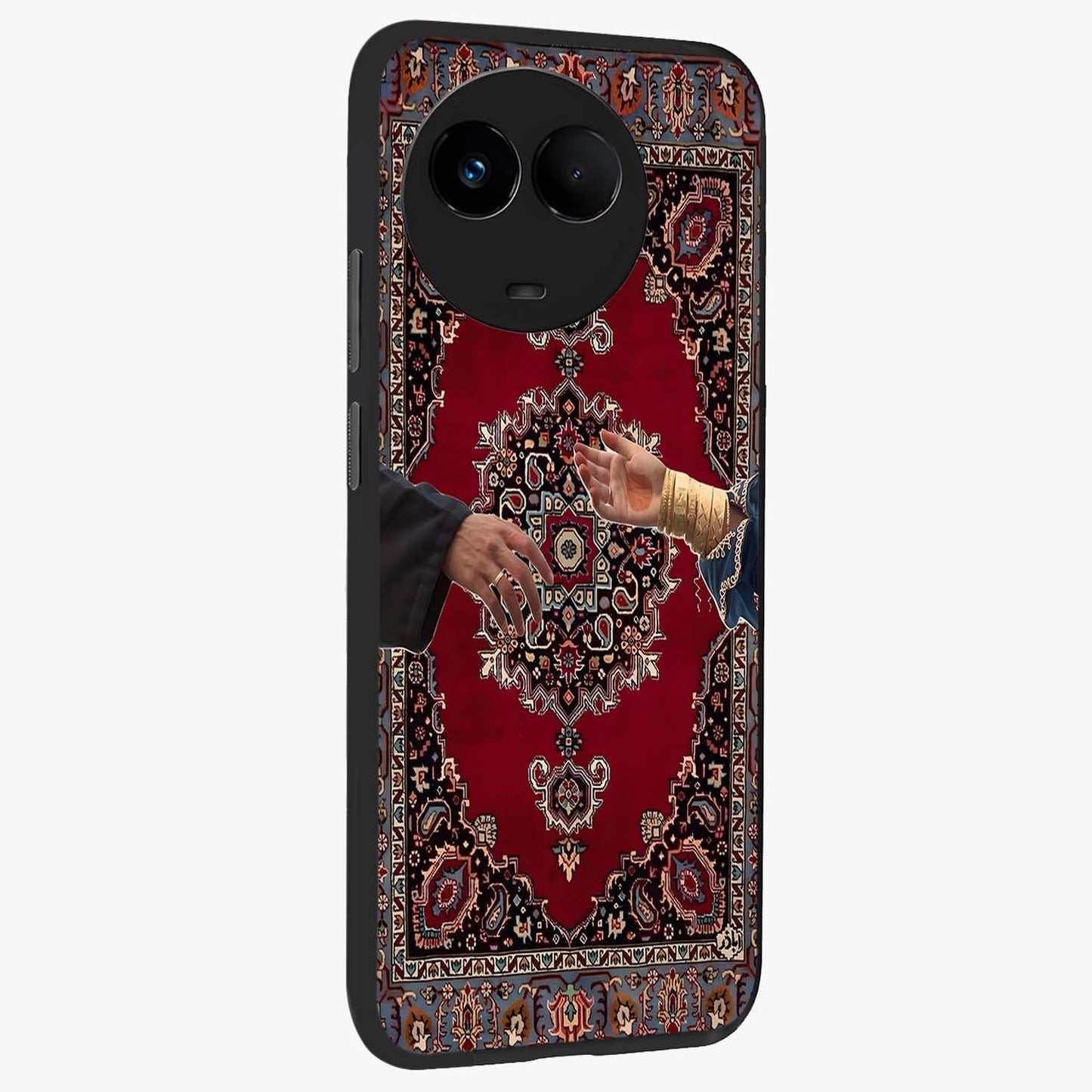 Royal Touch Reach Glass Case upright view showcasing stylish royal inspired artwork with graceful theme.