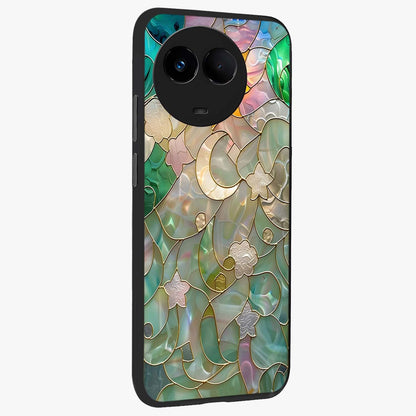 Stained Sunrise Glow Glass Case upright view showcasing colorful sunrise artwork with warm morning theme.
